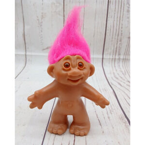 1986 Dam Troll Doll Pink Hair Vintage Mouth Open 5 In